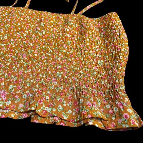 Timing Smocked Burnt Orange Floral‎ Print Bandeau Cropped Tank Top Size Large - Picture 2 of 8